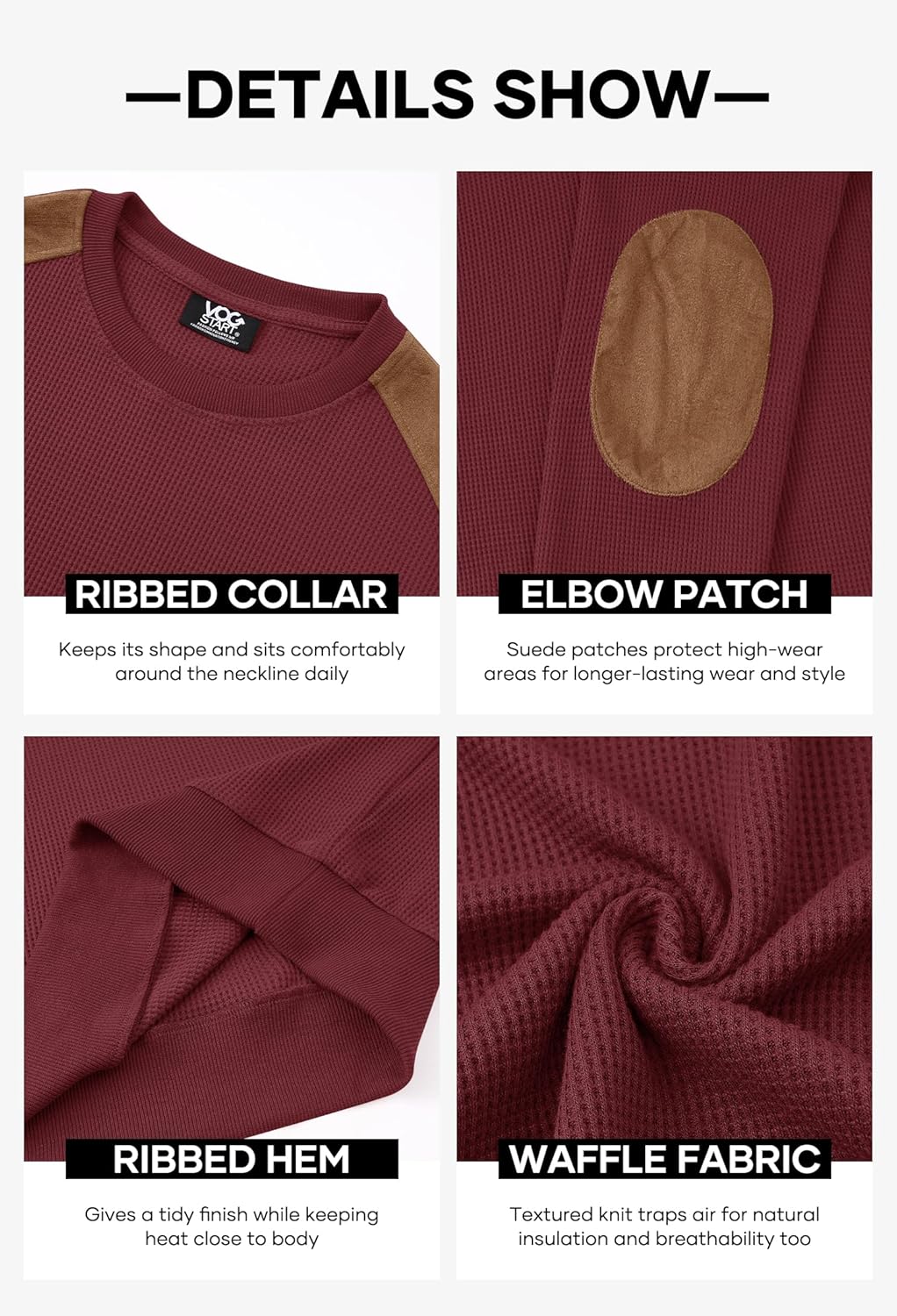 Men Waffle Elbow Patch Shirt Western Long Sleeve Fall Pullover(S-2XL) - Image 6