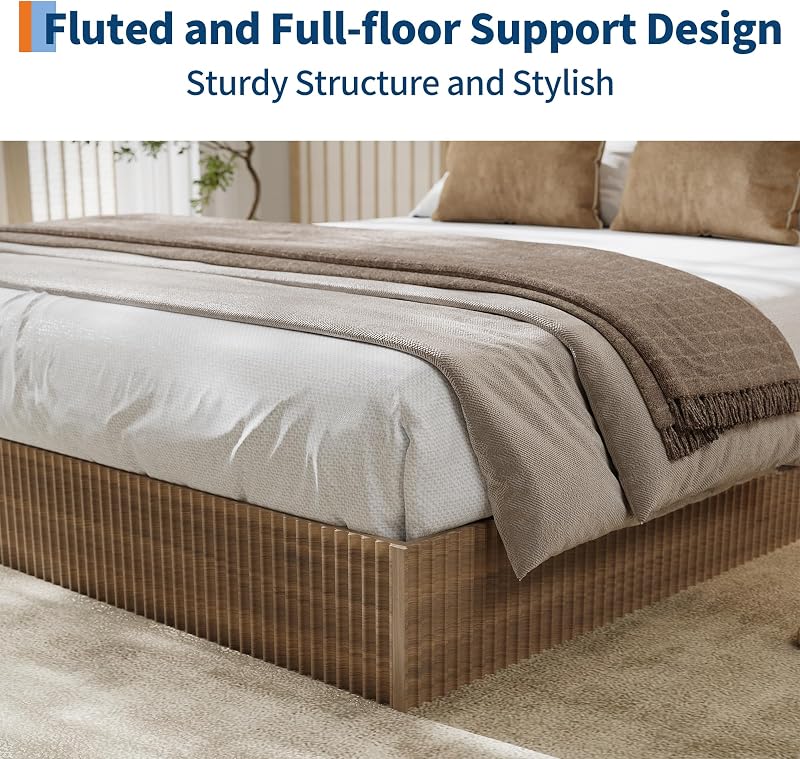 Garvee Queen Bed Frame, Wood Platform Bed with Fluted Design image 4