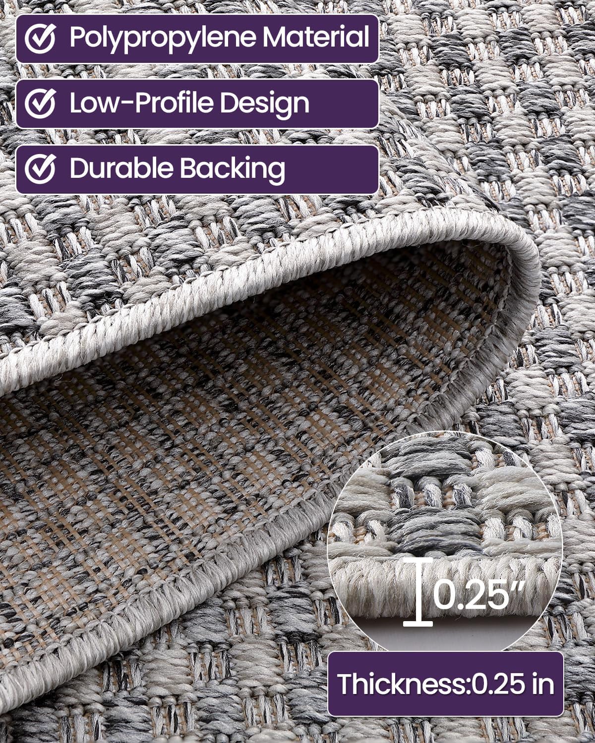 DEXI Dirt Trapper Door Mat, 48x72 Washable Doormat, Dirt Resistant and Absorbent, Easy Clean Low-Profile Floor Rugs for Entryway, Front Door, and Inside Entrance, Checkered Grey - Image 7