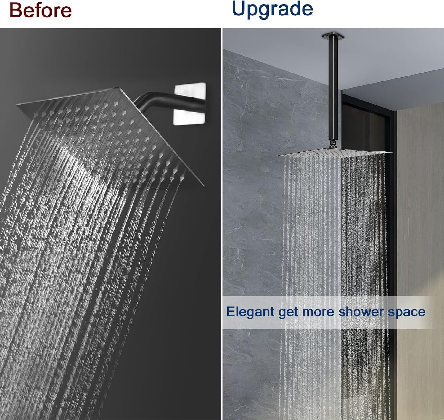 NearMoon Ceiling Mounted Shower Arm With Flange, Universal Connection 1/2 NPT Straight Square Shower Arm for Fixed Rain Shower Head, Made of Thicken Stainless Steel (20 Inch, Matte Black)