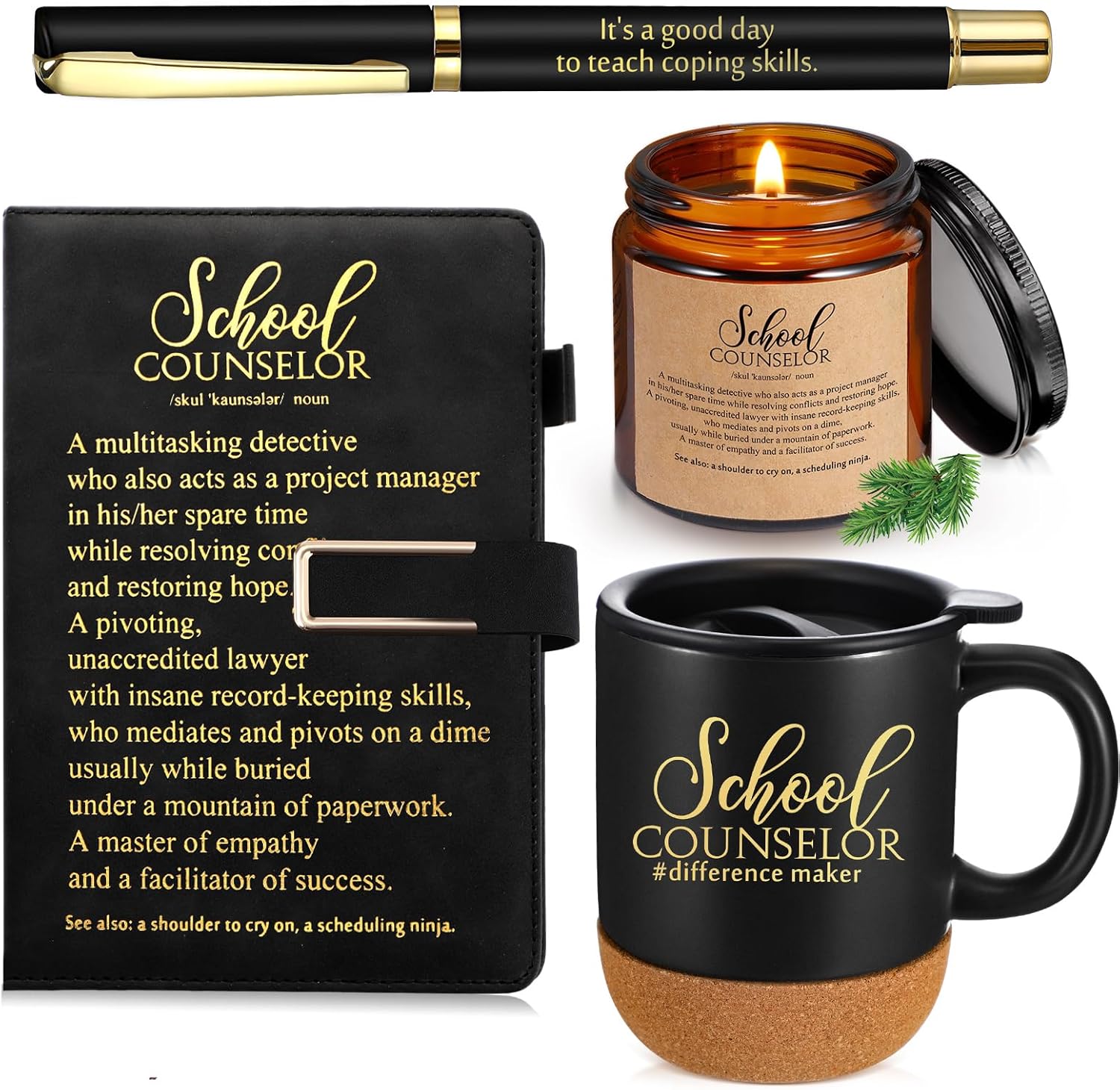 Didaey 4 Pcs School Counselor Appreciation Gifts Included Ceramic Cup Scented Candle A5 Notebook Ballpoint Counselor Office Must Haves Thank You Appreciation Gifts for High School Educator Teacher