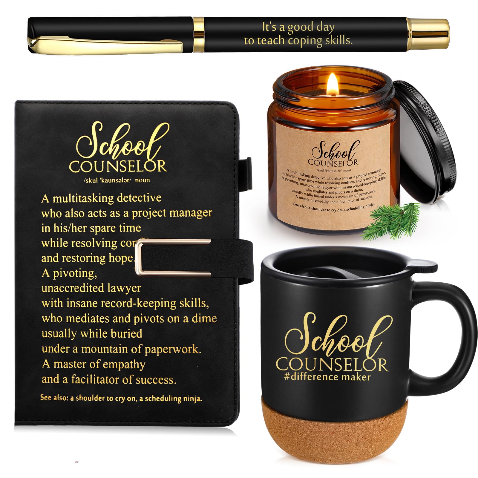 Didaey 4 Pcs School Counselor Appreciation Gifts Included Ceramic Cup Scented Candle A5 Notebook Ballpoint Counselor Office Must Haves Thank You Appreciation Gifts for High School Educator Teacher