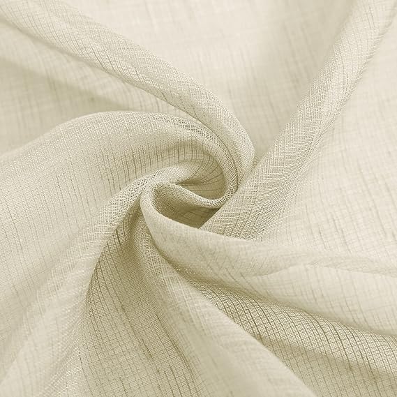 Cream Short Curtains 24 Inch Length for Small Windows 2 Pieces Rod Pocket Semi Sheer Linen Textured Beige Country Kitchen Curtains Tiers for Half Window Bathroom Basement Bedroom Door Sink 30x24 Long