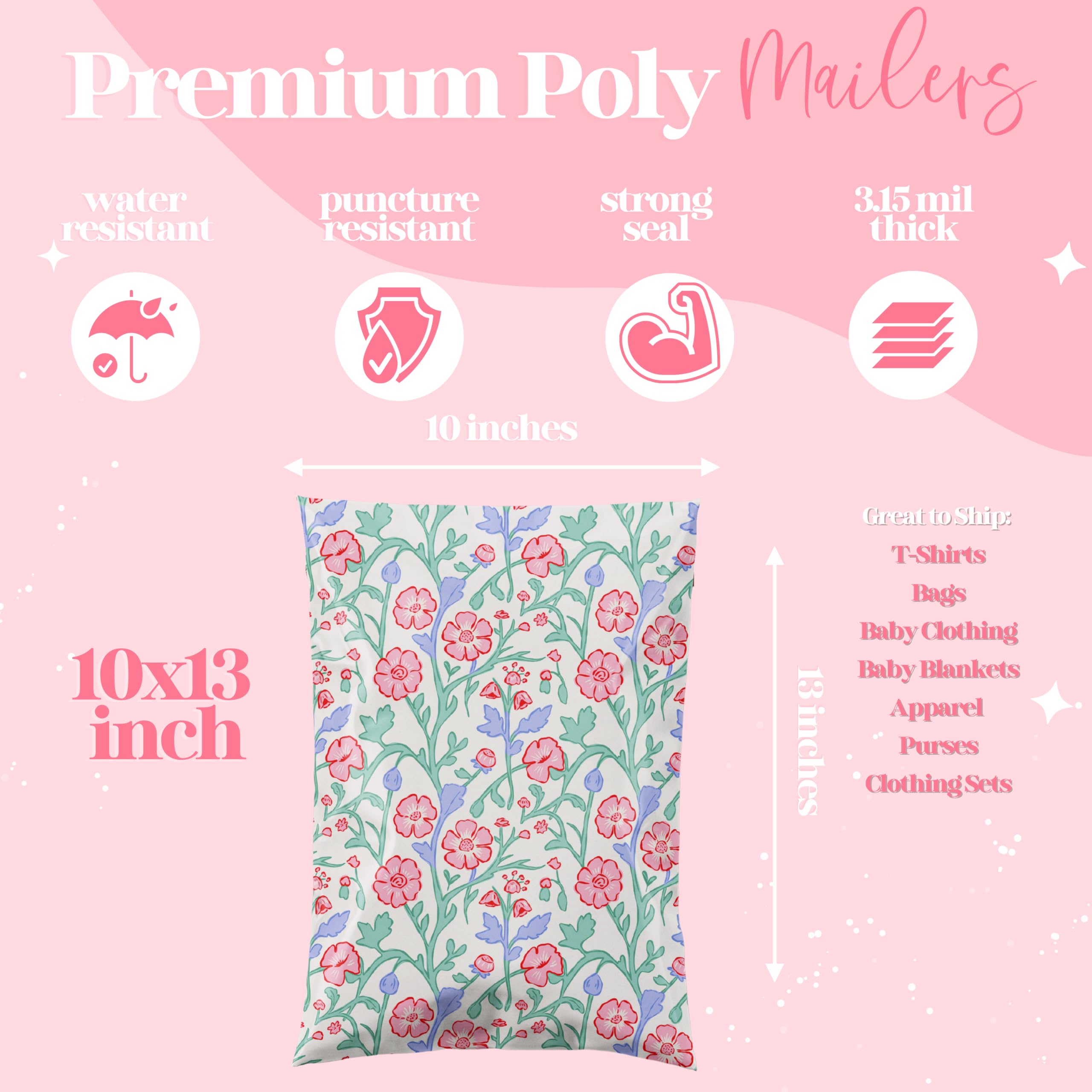 Lot de 100 enveloppes d'expédition autocollantes robustes et imperméables pour petites entreprises et grandes entreprises - Emballage en vrac résistant aux déchirures - Fleurs de printemps - 25,4 x 33