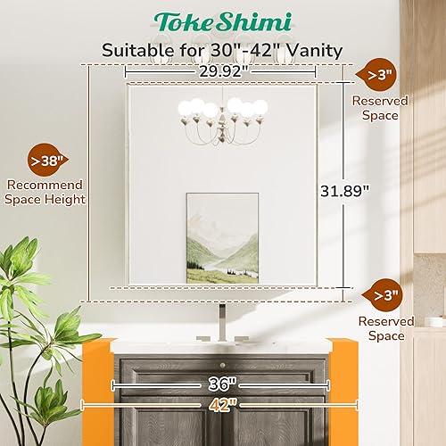 Miniatura 10 de TokeShimi Botiquín empotrado de 17 x 25 pulgadas con espejo montado en superficie, espejo biselado de metal con almacenamiento para tocador de baño,
