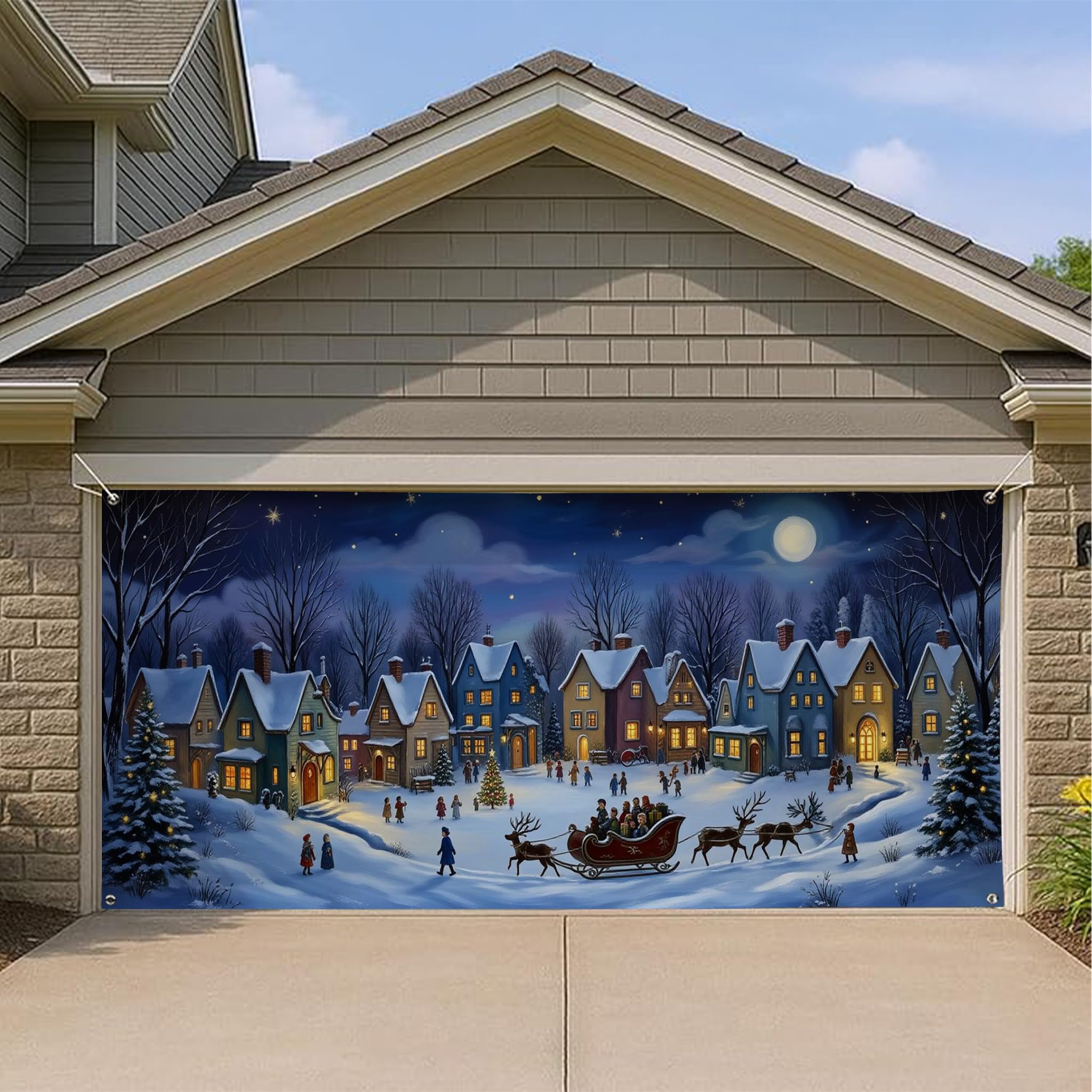 Housse de porte de garage scène hivernale pour réchauffer l'ambiance de votre maison