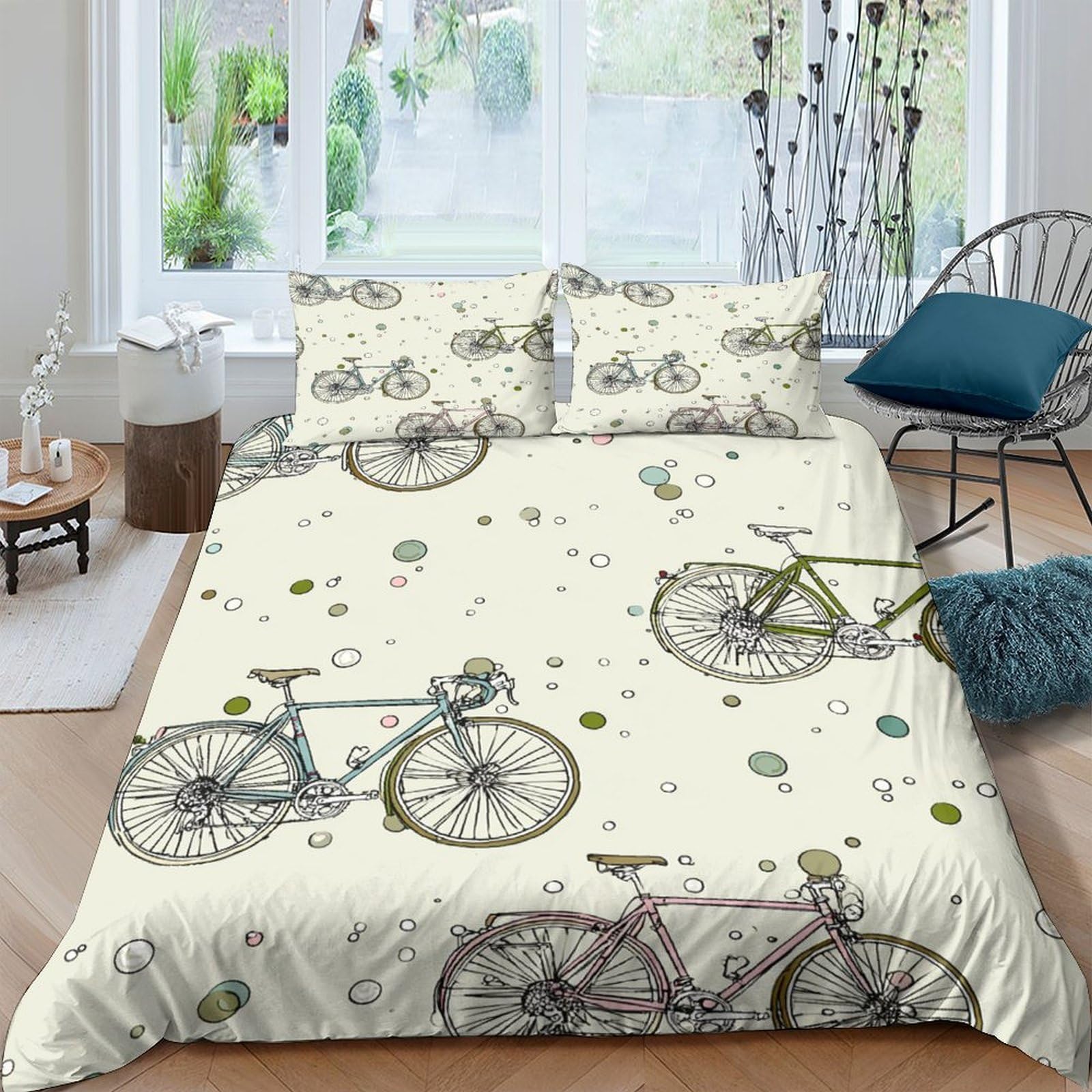 Ctjqhvkz Style-5 3D Printed Vintage Bicycle Fitted Sheet Microfiber Soft Anti-Slip Artistic Bike Mattress Cover Bedroom Guest Room Decor Single（135X200cm）