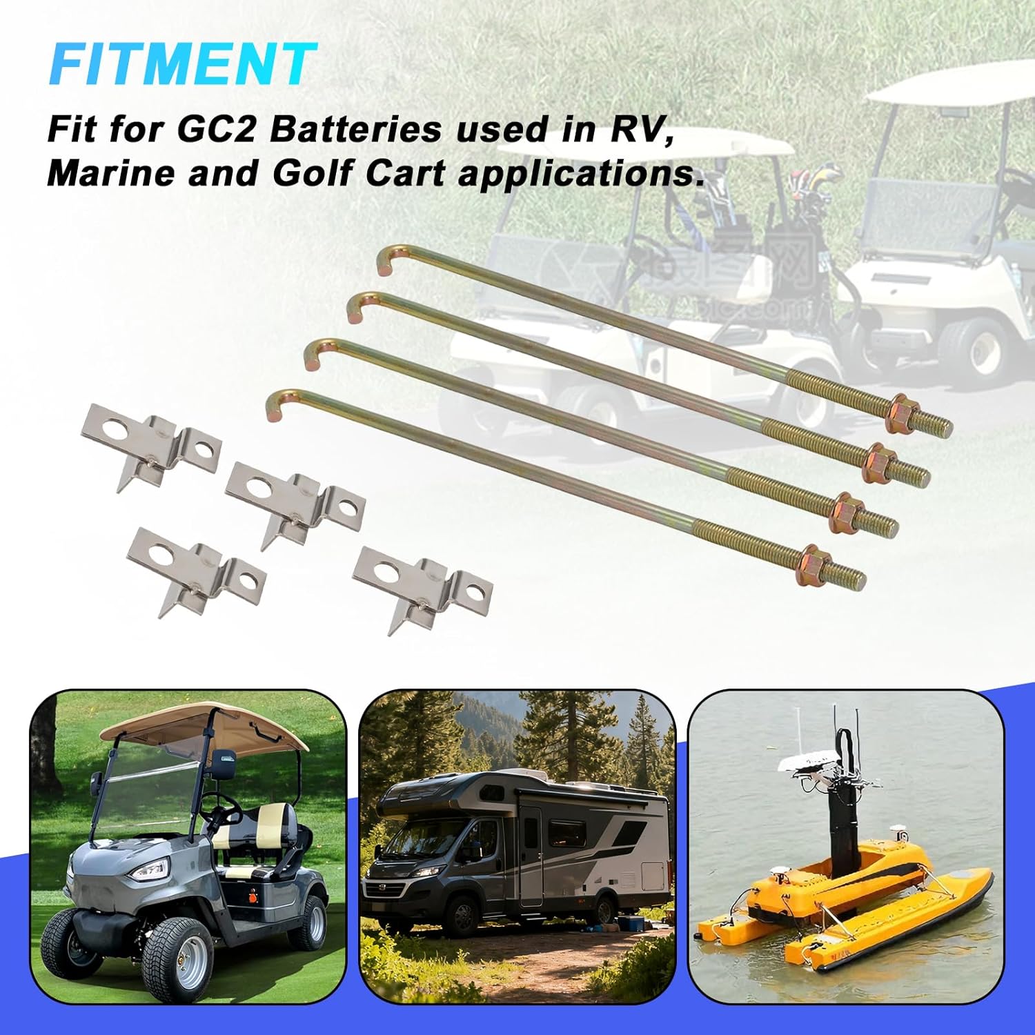 AUTOVIC Battery Hold-Down Set for RV, Marine, Golf Cart Applications Stainless Steel 6 Volt With accessories 4 Set
