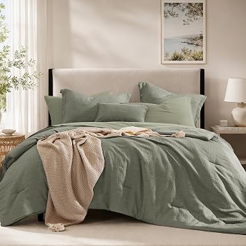 Queen Comforter Set - 7 Pieces Queen Size Bedding Set Textured Bed in a Bag
