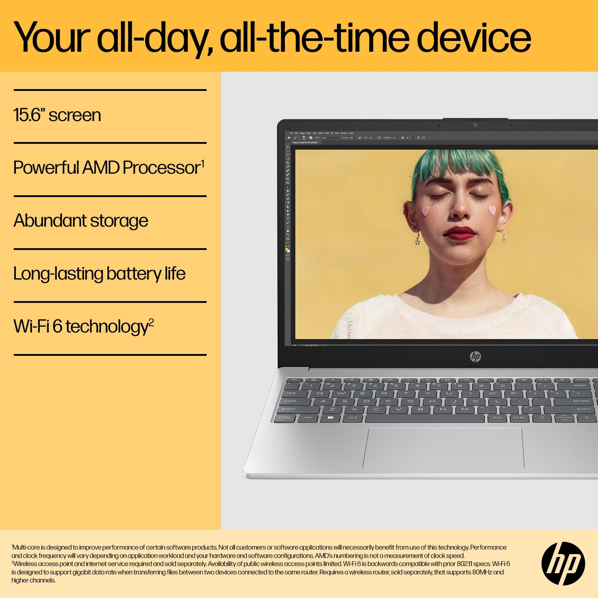 HP 15.6” Laptop | AMD Ryzen 5 7520U Processor | 16 GB RAM | 1 TB SSD | AMD Radeon Graphics | FHD Display | Up to 11.5 hrs battery | Dual Speakers | Windows 11 | Silver | 15-fc0002sa — view 3