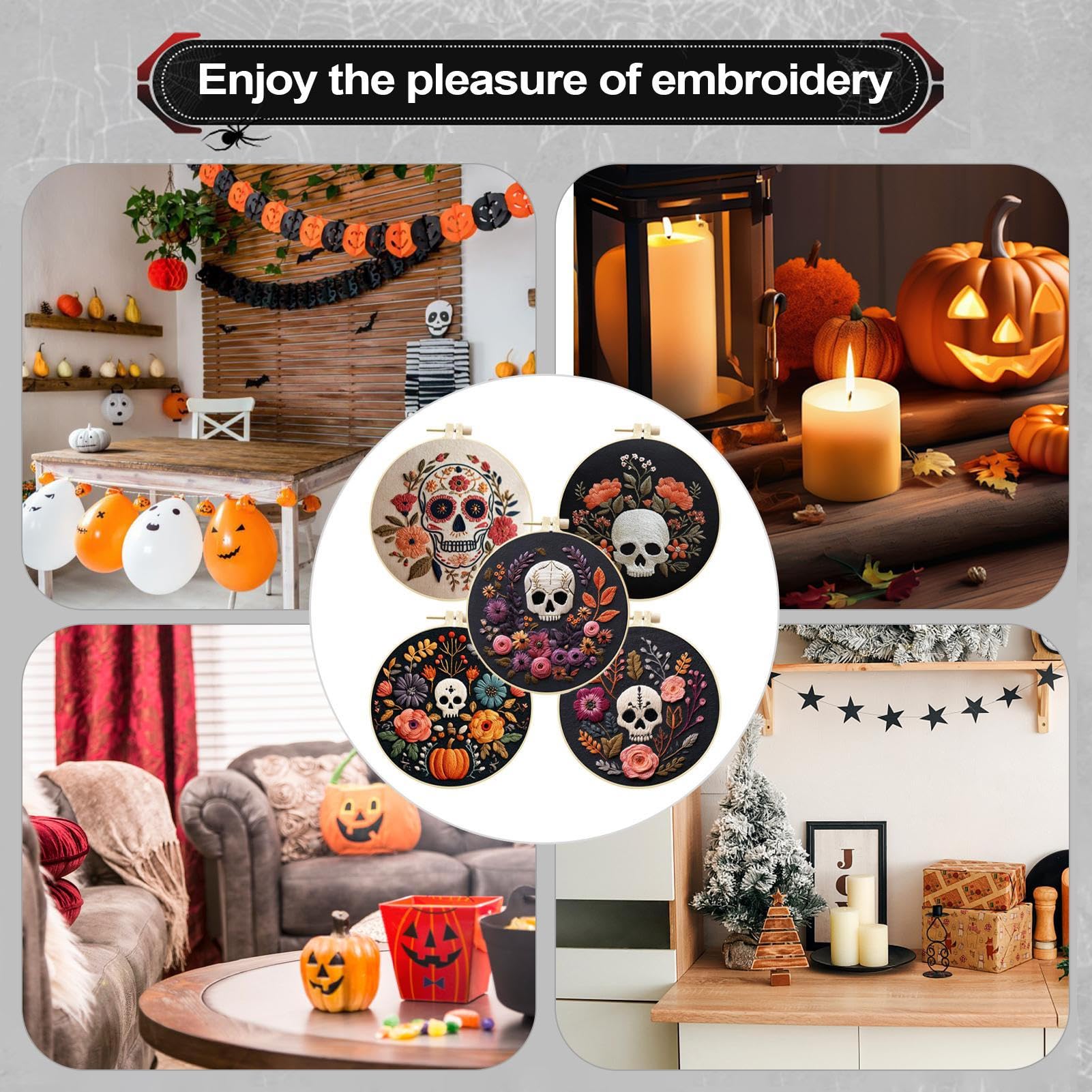 Kits De Bordado De Halloween Para Adultos Sets Completos de Manualidades de | Kit de Bordado Halloween con Aguja e Hilos para Adultos Mujeres Mamá Esposa Familia Amigos Entusiastas Manual