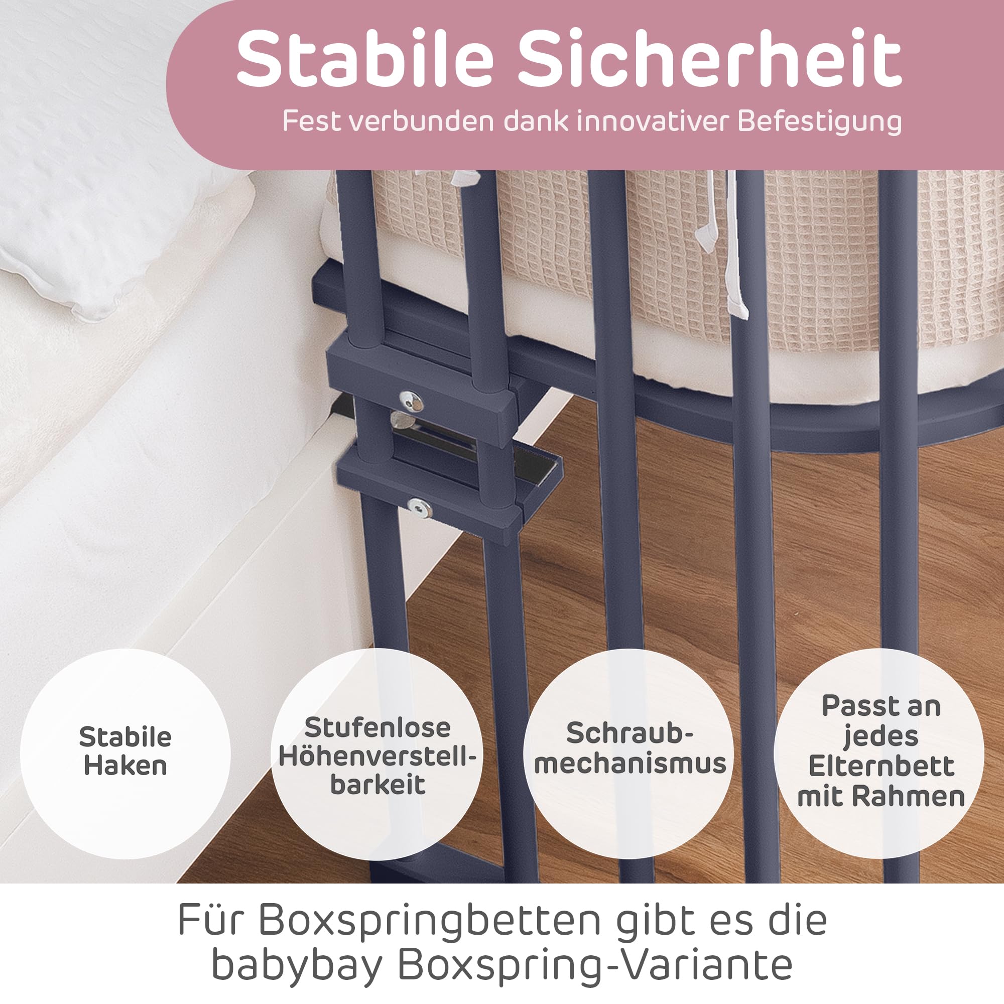 babybay Maxi łóżko pomocnicze, kolor łupkowy szary lakierowany z materacem Classic Soft