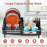 Vista 3 de TOOLF - Escurridor de platos con bandeja para escurrir el agua, extensible, para encimera de cocina, escurridor de platos expandible, escurridor