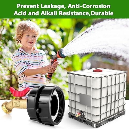 Miniatura 6 de IBC - Adaptador de bolsa de 275-330 galones a manguera de jardín con válvula de rosca fina de 2.44 pulgadas + grifo de manguera de latón + conector