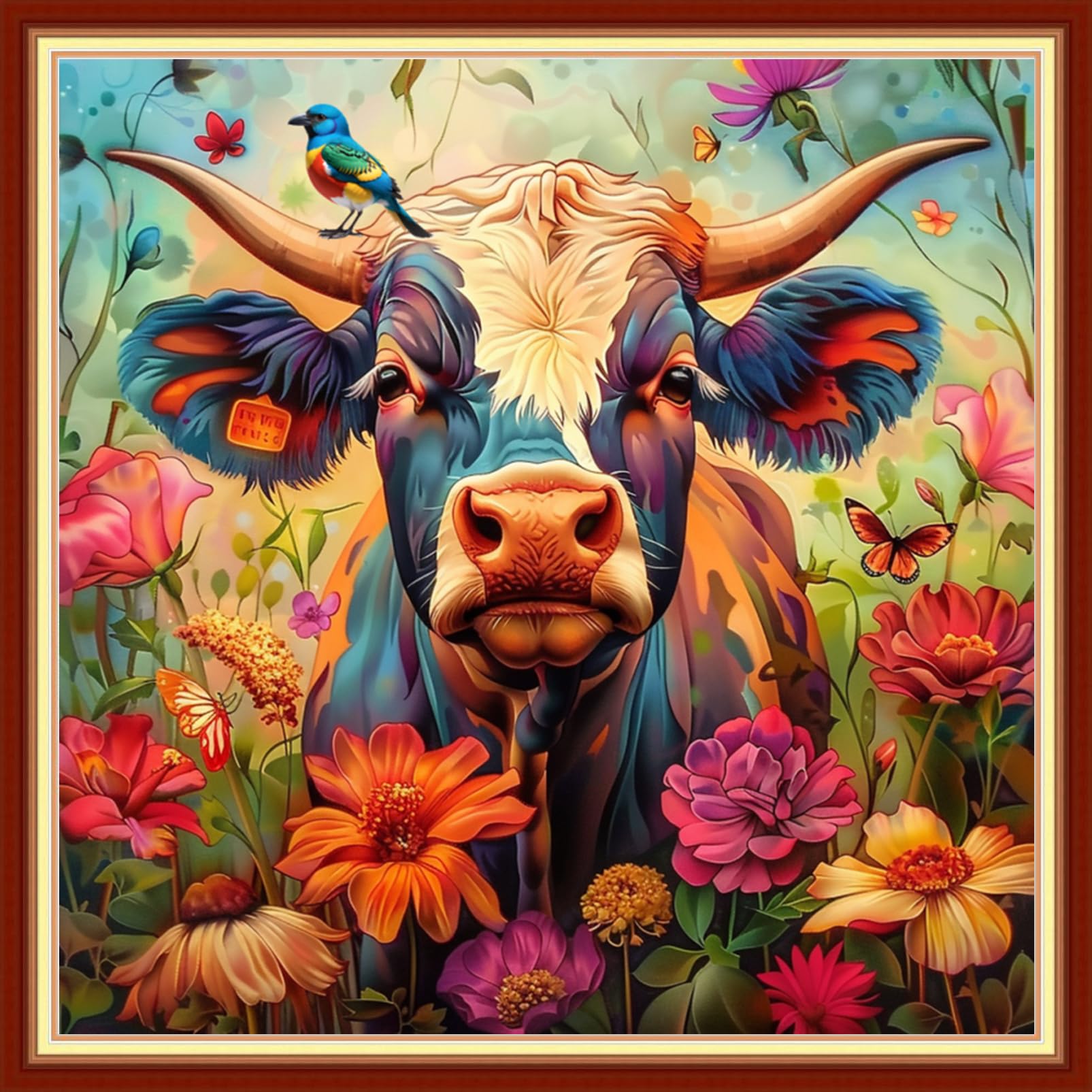 Joyhoor Stamped Cross Stitch Kits for Beginners, Needlepoint Kits for Adults, 11CT Counted Embroidery Kits-Colored Cattle 18x18 inchs