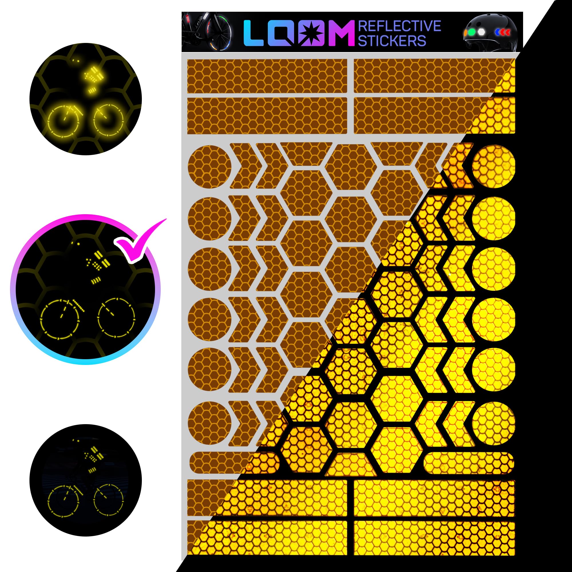 LOOM® Reflective Stickers for Bikes &amp; Helmets | 67pc Prismatic, Yellow