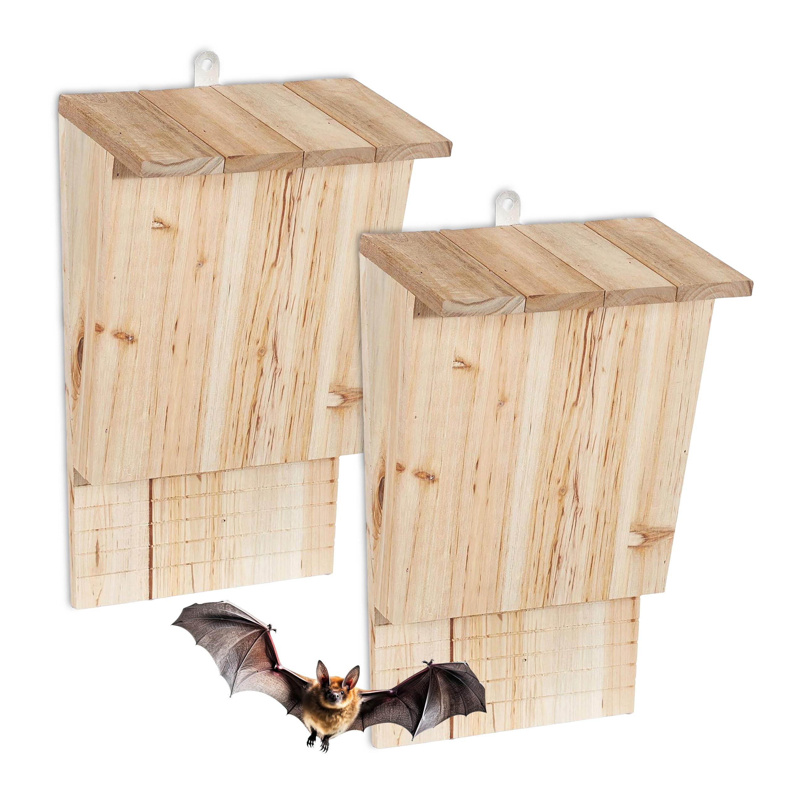 Relaxdays Fledermauskasten 2er Set, wetterfest, HxBxT: 34x22,5x13cm, Tannenholz, Fledermaushaus, Fledermaus-Hotel, Natur