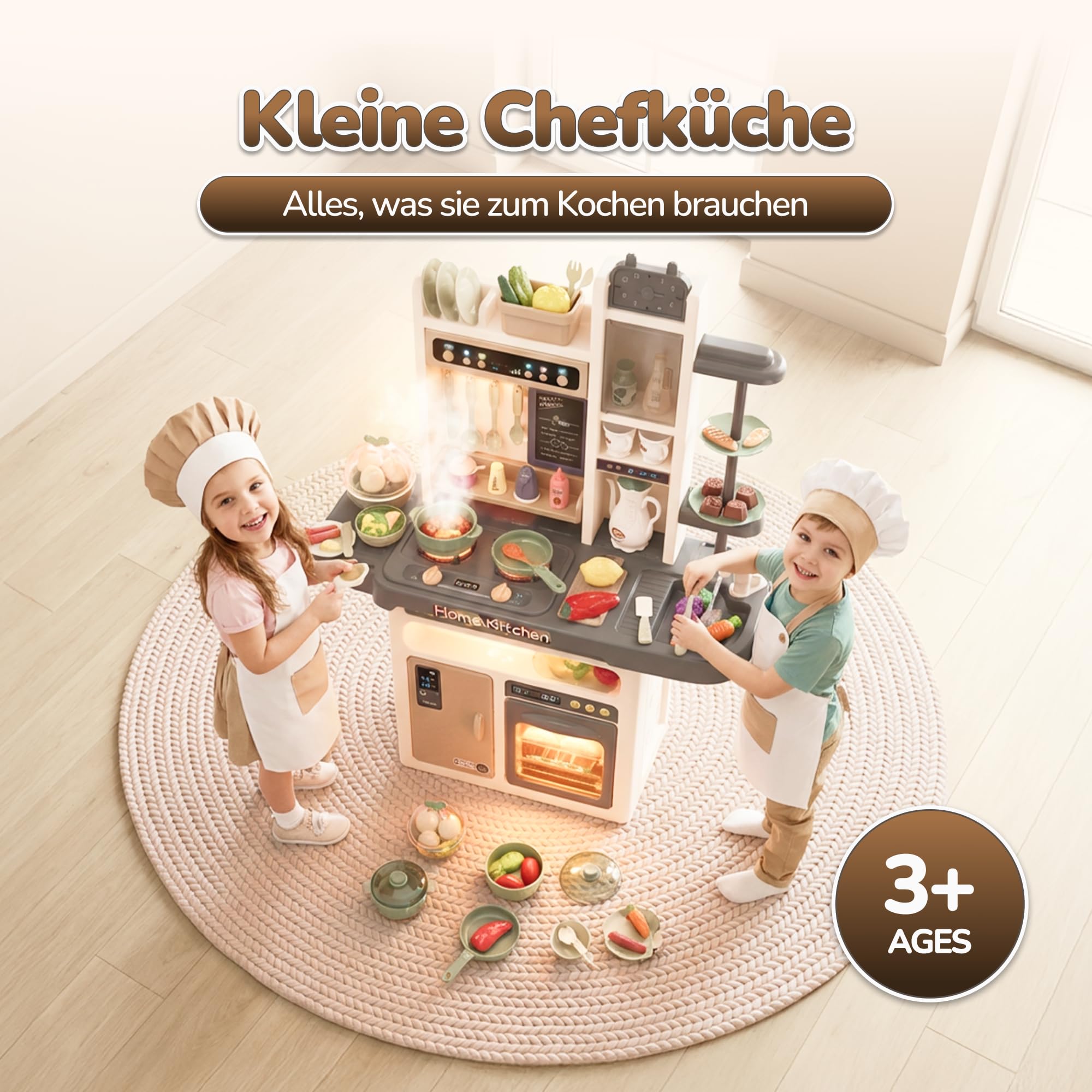 Kinderplay zestaw kuchenny, kuchnia dla dzieci - światło, woda, para, dźwięk, akcesoria kuchenne, KP3297