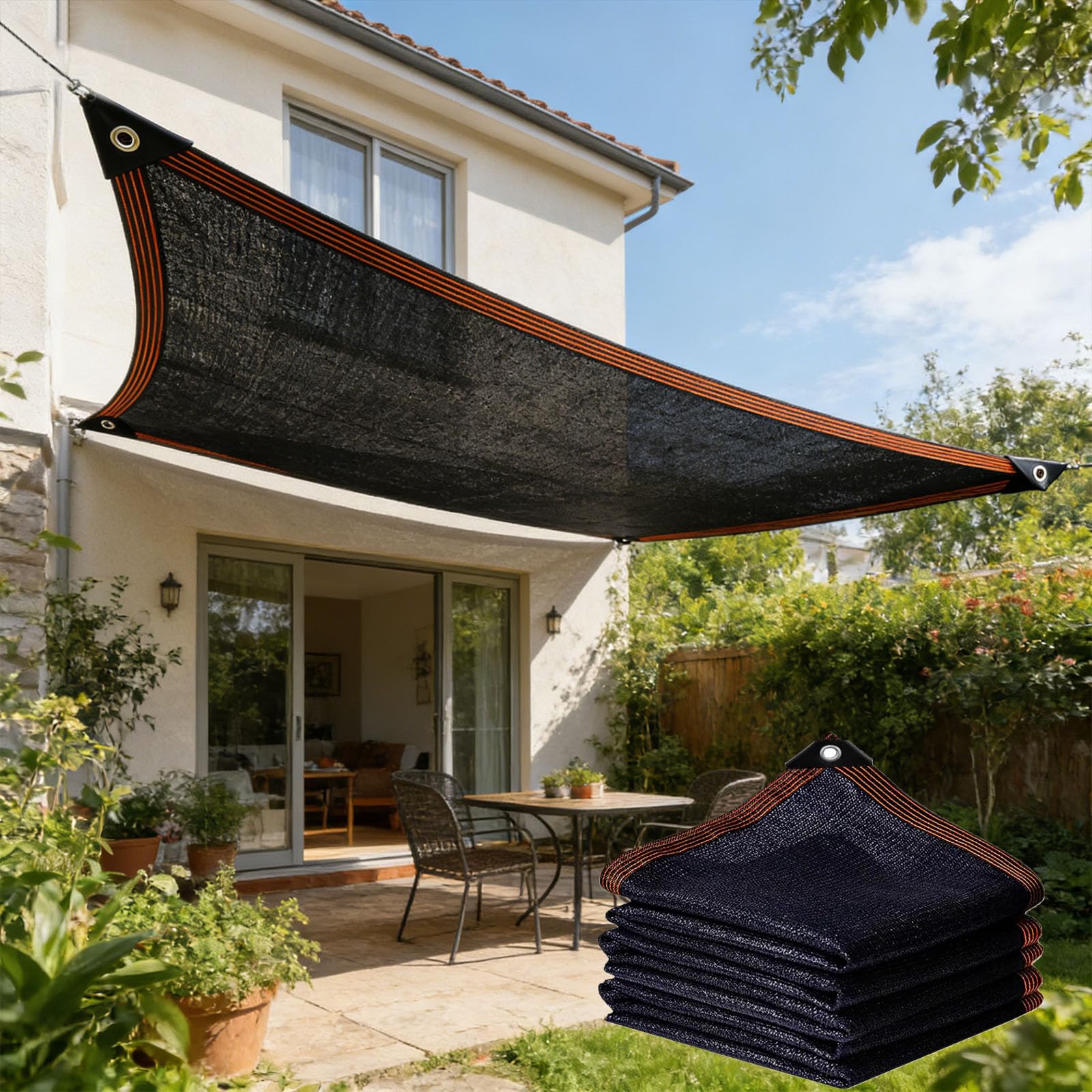 Filet d'ombrage 240 x 280 cm noir avec œillets pour jardin et serre