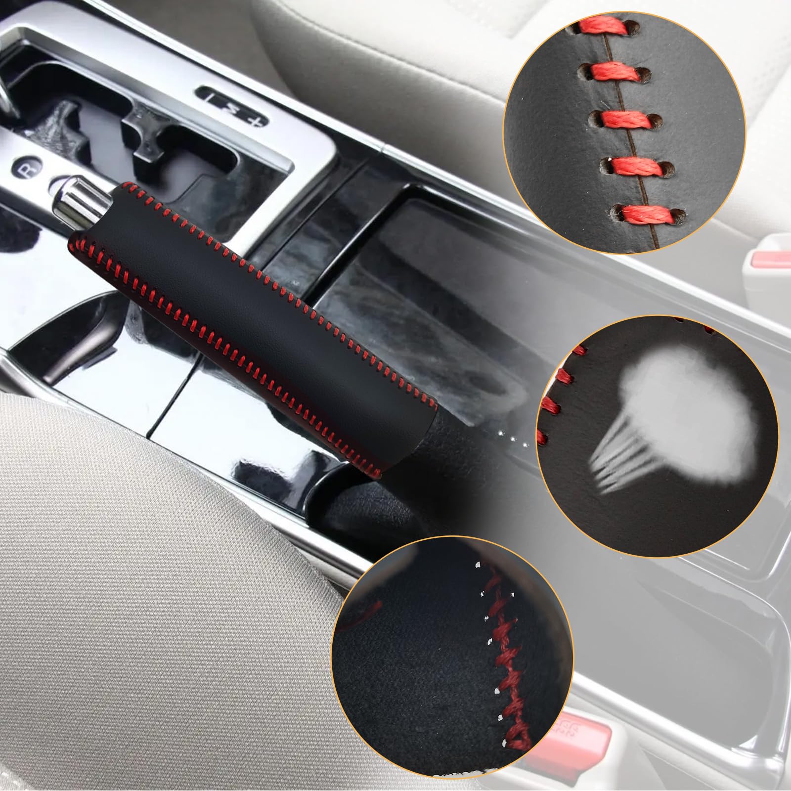 Compatible with Genuine Leather Hand-Stitched Handbrake Cover Interior Protective Cover Decoration for Mazda 6 2005 2006 2007 2008 2009 2010 2011 2012 Red Line