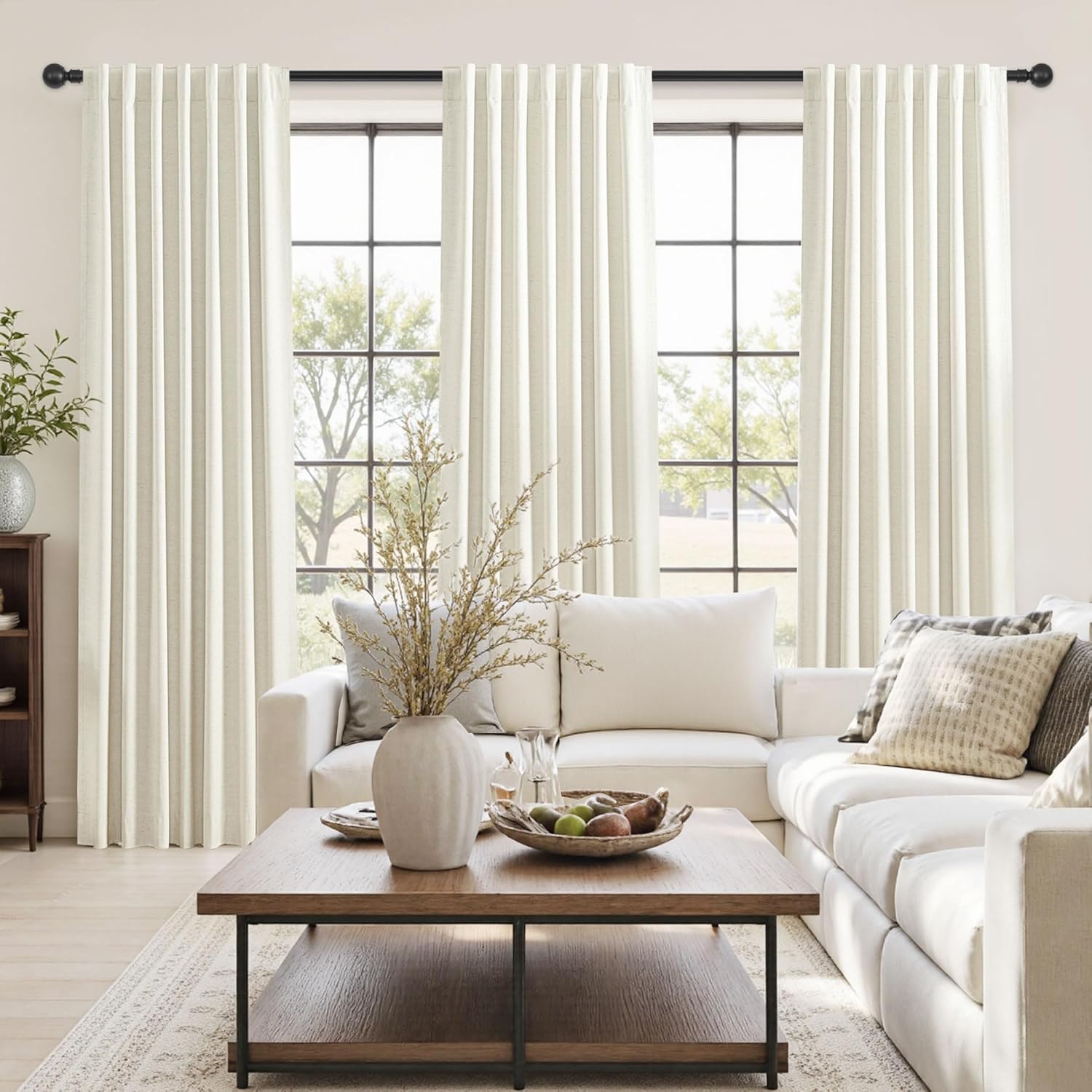 UHITECH 36 Inch Long Blackout Curtains for Living Room 2 Panels Short Linen Black Out Curtain for Small Windows Room Darkening Drapes for Bedroom Thermal