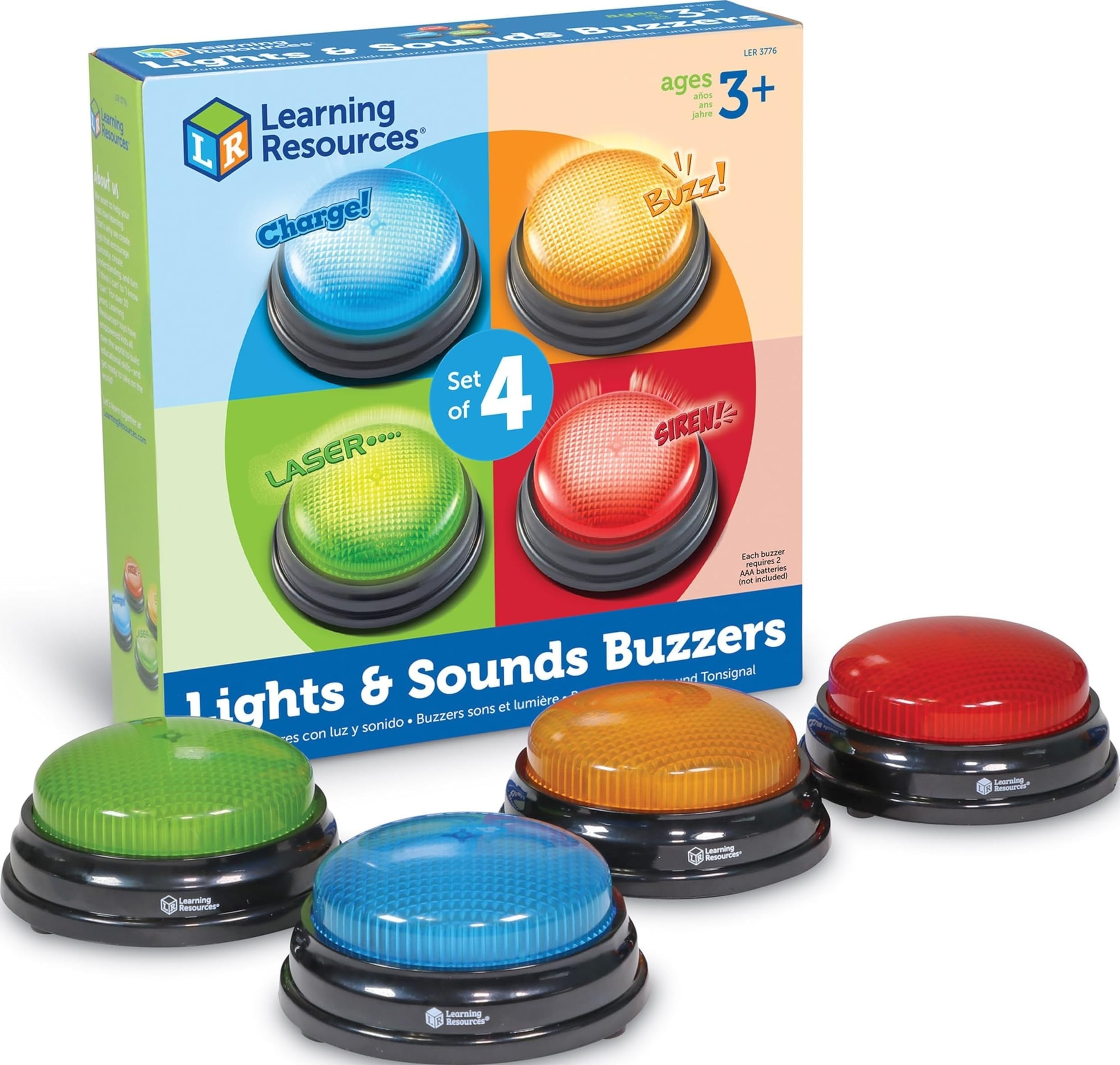 Learning Resources Lights and Sounds Buzzers - Classroom Must Haves Supplies, Kids Toys, Sound Effect Button, Family Game Shows for Trivia, Participation Tools Boys and Girls Birthday Gifts