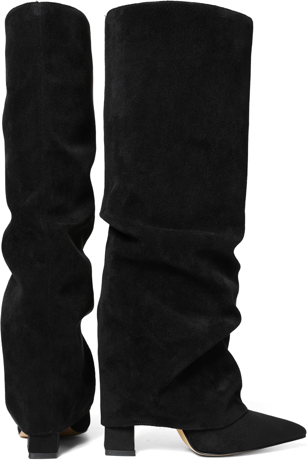 Synchoiss Womens Knee High Boots Wide Calf Chunky High Heel Boots Fashion Fold Over Boot Pointed Toe Winter Fall Tall Boots for Women Pull on Trendy - Image 5