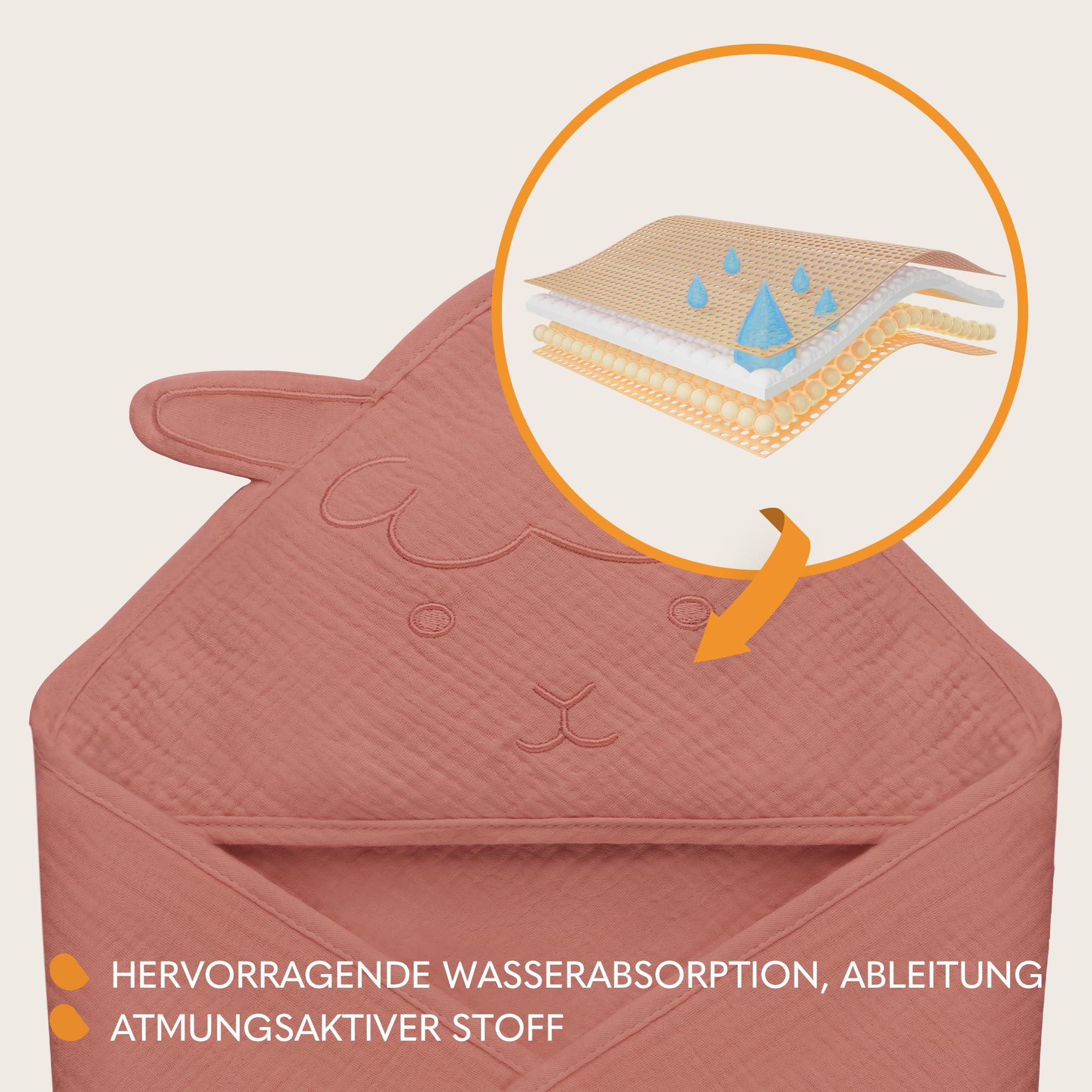 Lionelo Muslin Hooded Towel Musselintuch mit Kapuze 80x80 cm | für Babys nach dem Baden, Atmungsaktives Weiches Baby-Badetuch Naturstoff 6 Farben