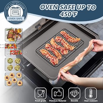 P&P CHEF Cooling Baking Rack Pack of 2, Stainless Steel Cooling Racks for Cooking Baking Roasting Grilling Drying, Dense Wires & Smooth Edge, Easy to clean, Black, 9.7 x 7.3