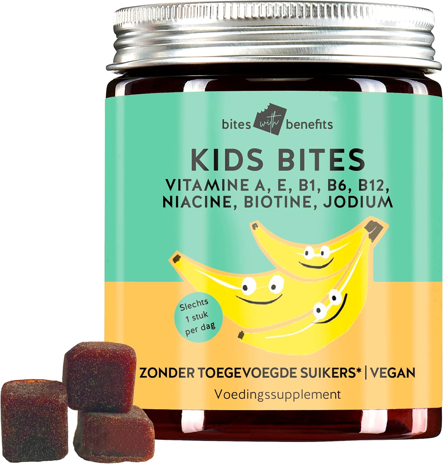 Kinder Multivitamine Fruit Bites – Ondersteunt het immuunsysteem & weerstand van het lichaam – B-Complex, vitamine A&E, jodium – Zonder suiker of zoetstoffen – 30 stuks – vegan – Bears with Benefits