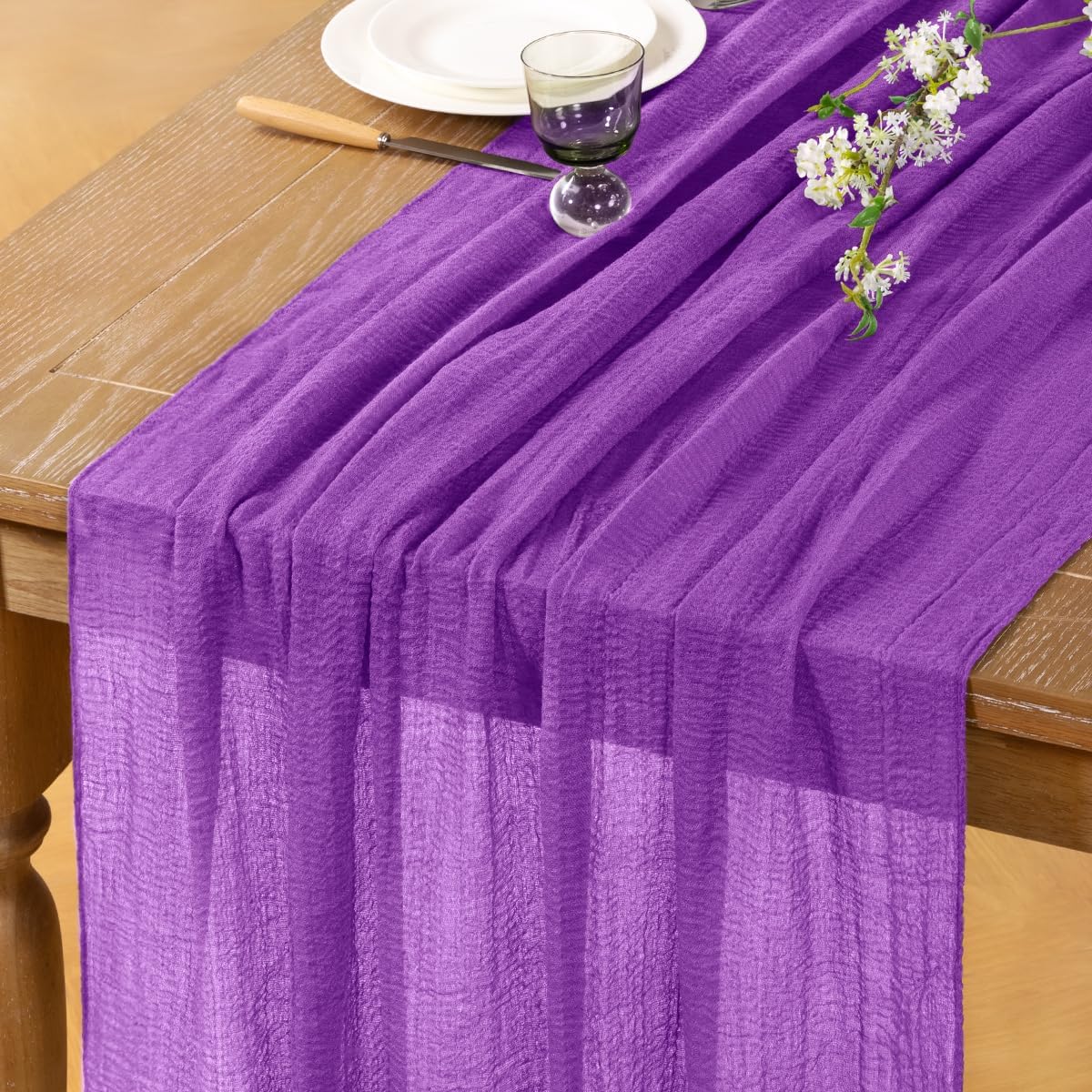 Purple Cheesecloth Table Runner 2 Pack Fall Thanksgiving Table Runners 120 inches Boho Gauze Purple Cheese Cloths for Rustic Wedding Bridal Baby Shower Decor Party Fall Table Centerpiece