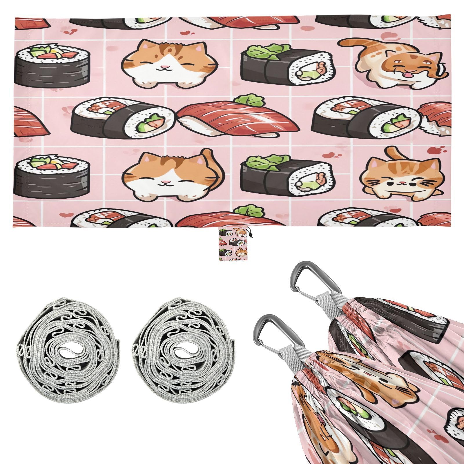 ATTX Sushi Kawaii Pattern Camping Hammock - Lightweight & Portable Hammocks, Heavy Duty 330lbs Capacity for Indoor, Hiking, Backpacking, Travel, Backyard, Beach#489