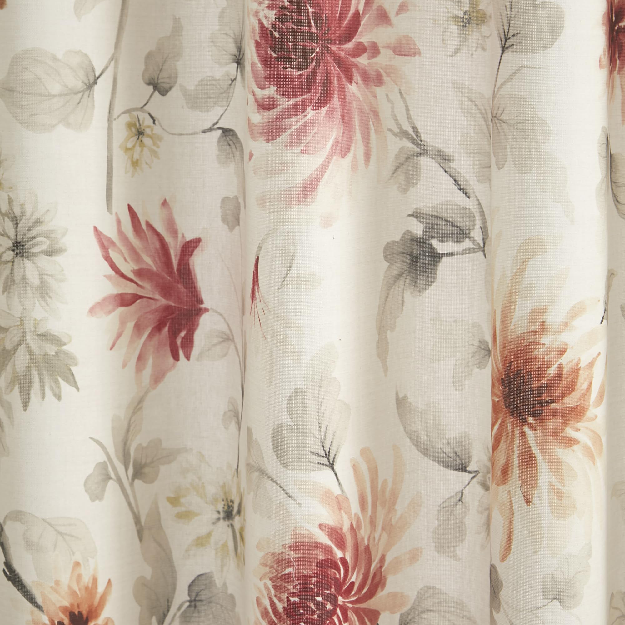Dreams & Drapes, White & Red Floral Curtains W66 x L54 (168 x 137cm), Coral Red Flower Eyelet Curtains - Image 3