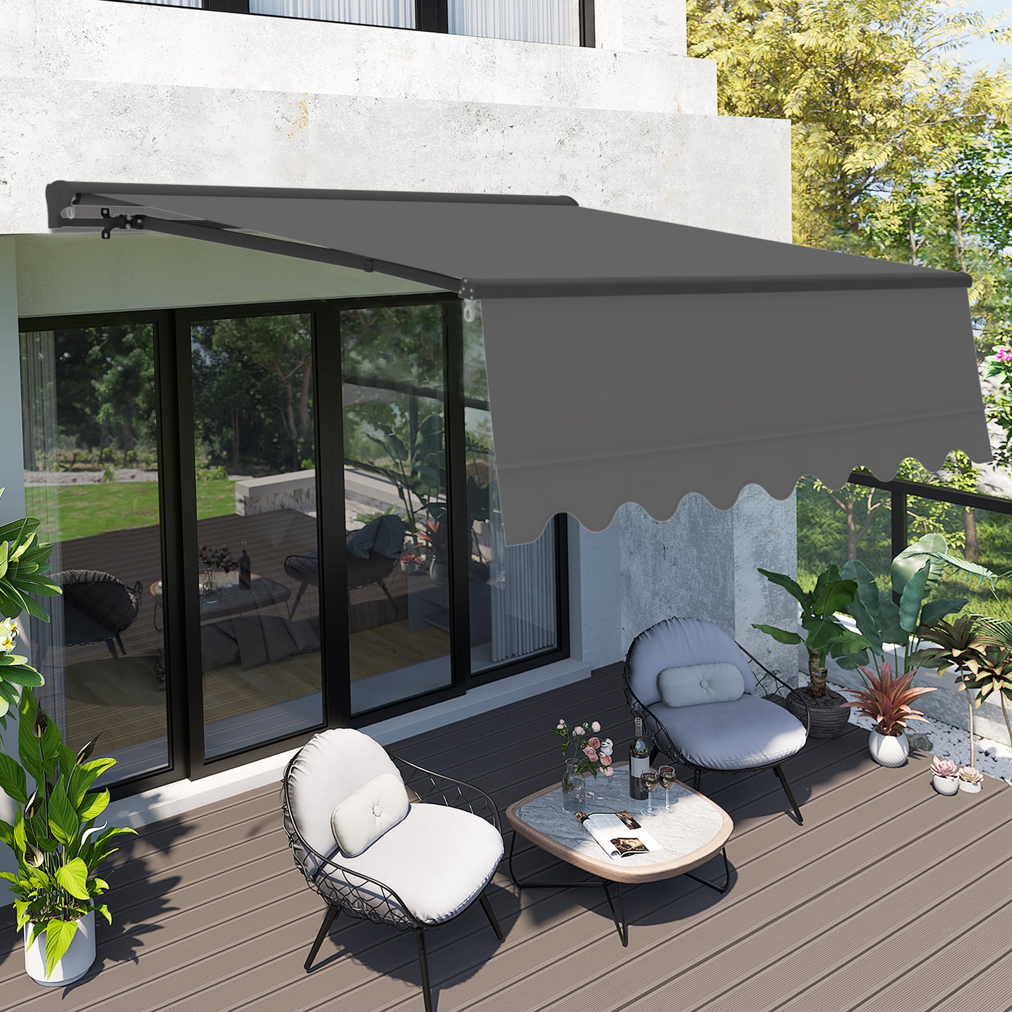 Canopée Store Banne Motorisé Gris Semi Coffre 4 x 3m Sombra – Store pour Terrasse, Balcon & Jardin – Aluminium et Polyester 280 g/m²