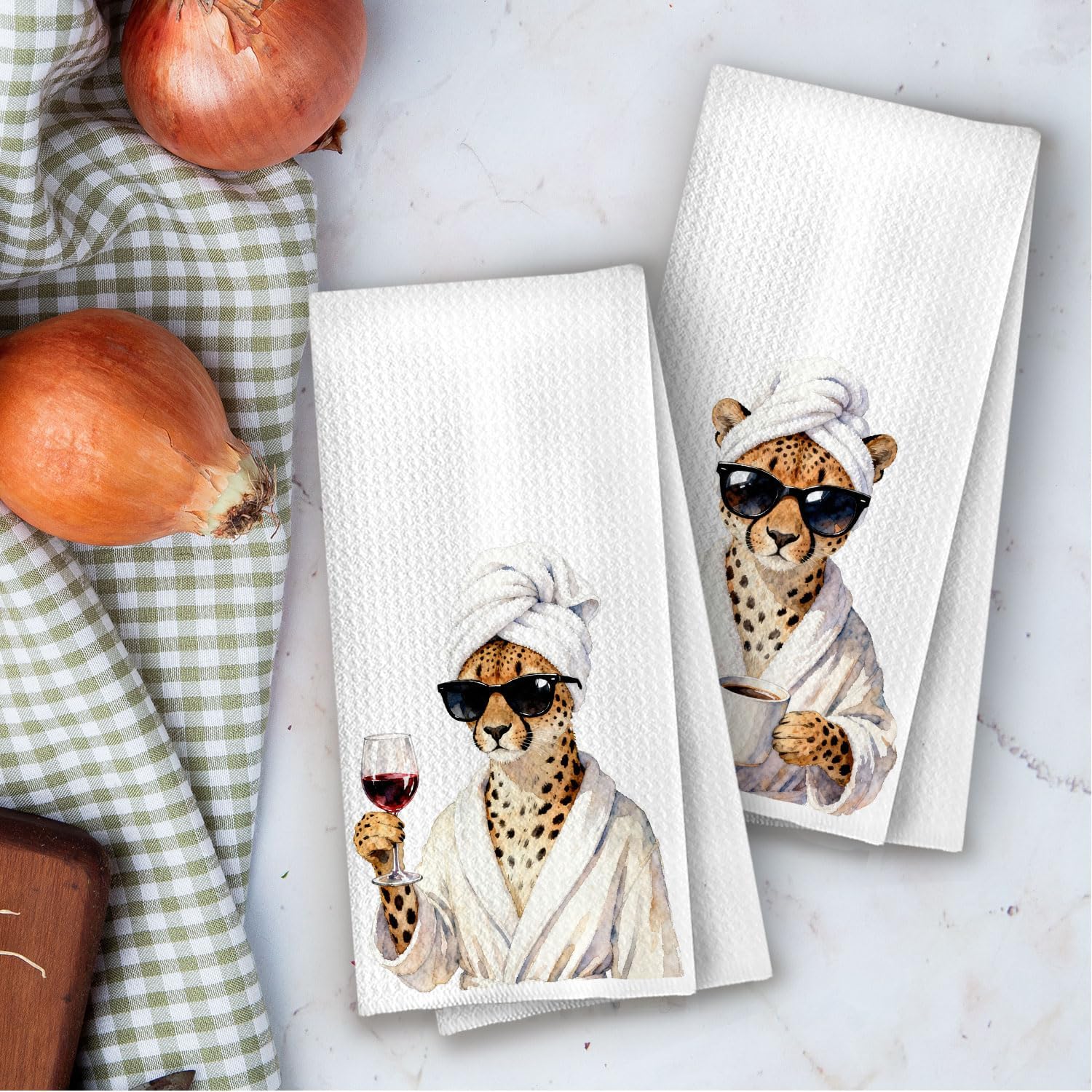 Funny Leopard Kitchen Towels Set - Funny Cheetah Print Gifts Decorative Waffle Dish Towels, Coffee Home Bar Decor Hand Towel, Coffee Station Wine Bar Gifts Tea Towe, 16x24 Inch Set of 2 image 4