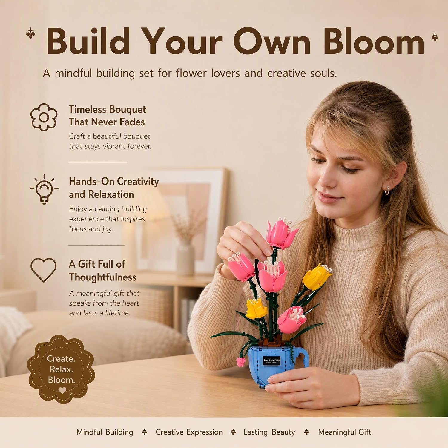 Tulip Teacup Vase Building Block Set 503PCS Everlasting image 4