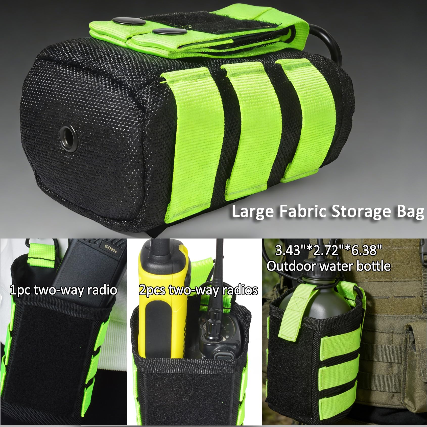 HYS Funkgeräteholster | MOLLE-Systemschlaufen | Reflektierende Schultergurte | Handmikrofon-Umhängeband | Pendelschutz | Entwässerungsöffnung