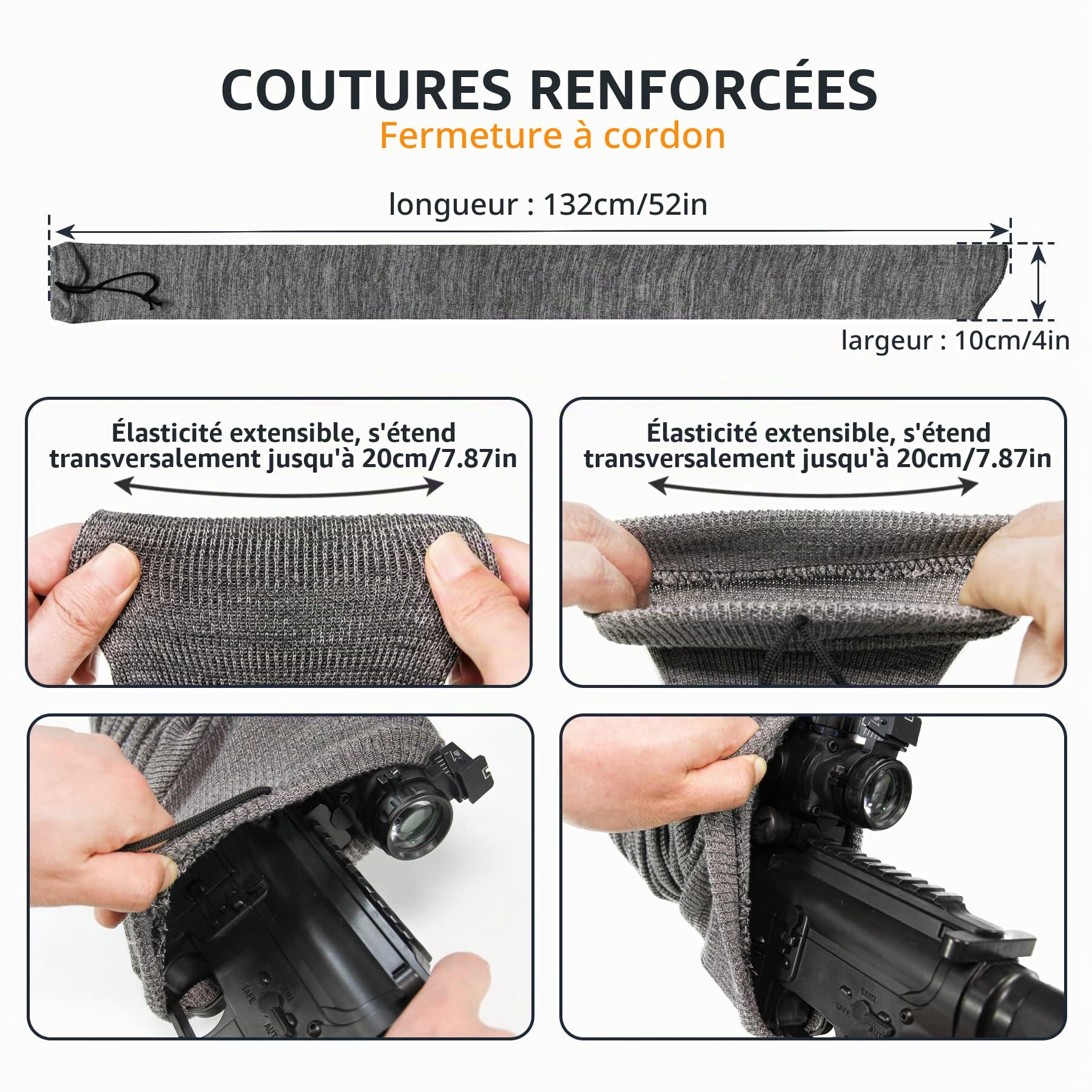 GUGULUZA Lot de 6 chaussettes pour armes longues - En silicone traité à l'huile - 132 cm