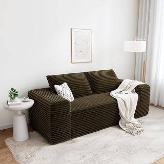 LIKIMIO 71" Loveseat Sofa in a Box - Plush Corduroy Deep Seat Couch, No Assembly Required, Space-Saving Design for Compact Living Room, Apartment, Home Office, Brown