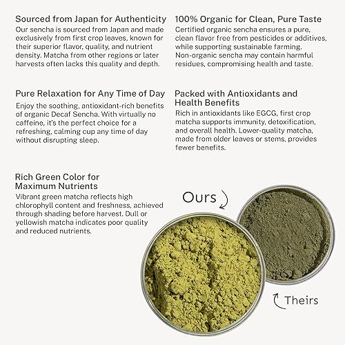 Miniatura 8 de Yu Té descafeinado orgánico Sencha verde en polvo, paquetes instantáneos  Rico en antioxidantes, EGCG y L-teanina  Hoja japonesa pura de primera