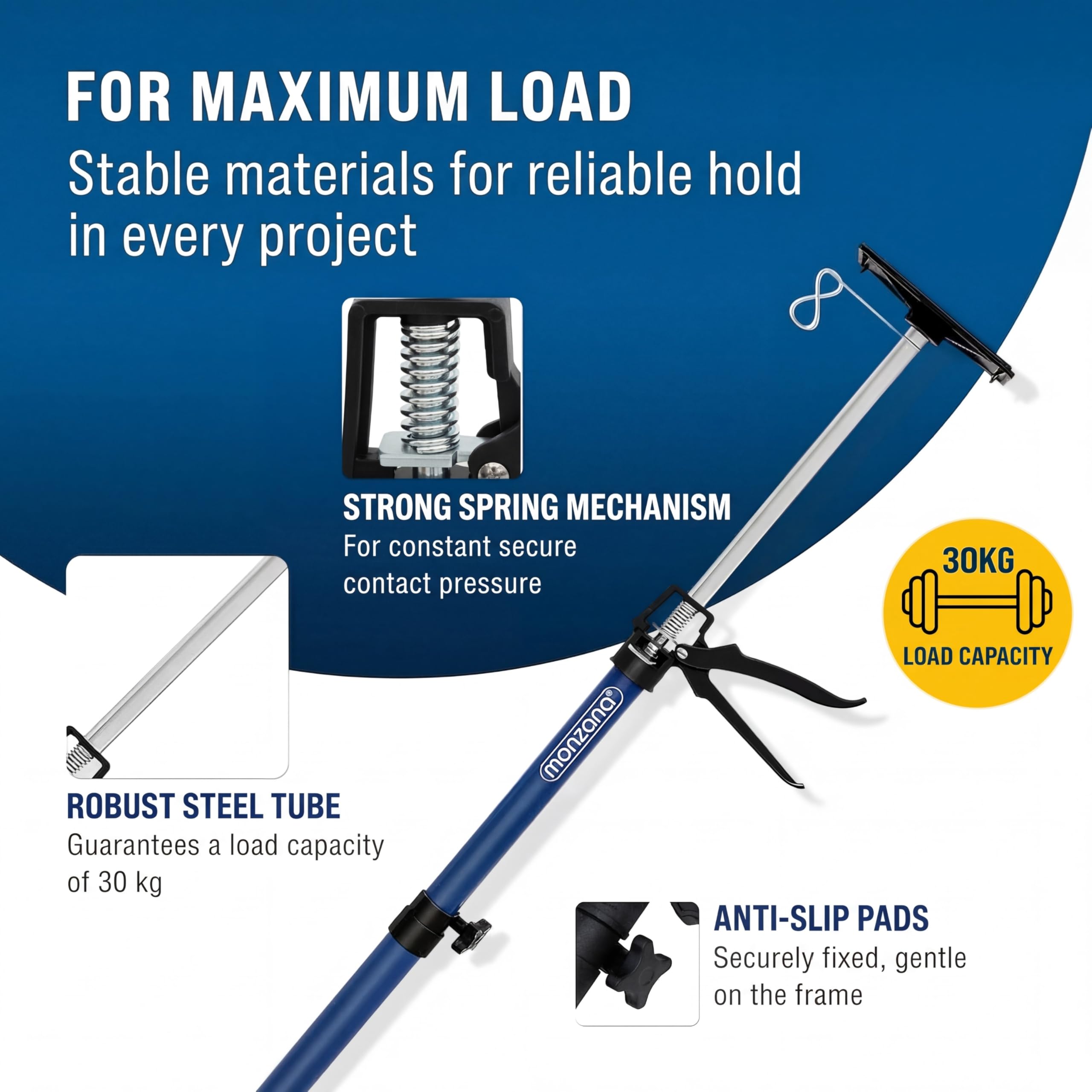 MONZANA® Telescopic Plasterboard Support Props Set of 4 - Heavy Duty Drywall Home Improvement Tools for Plasterboard Fixing and Plaster Board Dry Wall Ceiling Installation — view 5