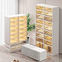 Vista 1 de 9-Tier Foldable Shoe Rack Organizer for Closet,36Pairs Collapsible Plastic Shoe Shelf,Large Shoes Cabinet with Door,Clear Stackable Storage Box Easy