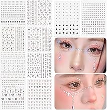 Face Stickers, 10 Pieces, Rhinestone Stickers, Face Stickers, Glitter, Face Application Stickers, Dance, Rhinestones, 3D Stickers, Decorative Stickers, Stick-on Earrings, Makeup Stickers