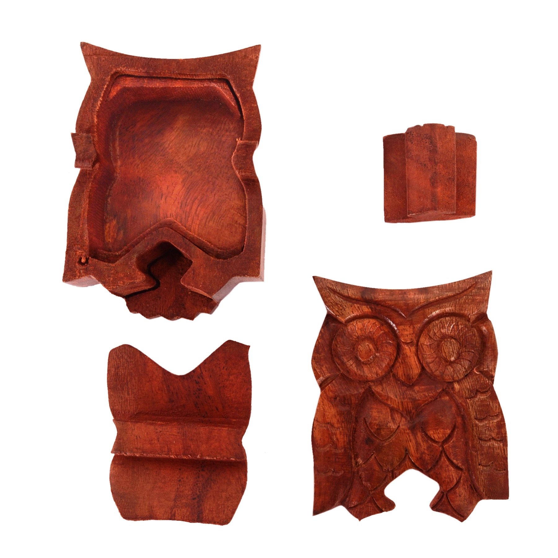 Purpledip Magic Wooden Puzzle Box 'Night Owl': Handmade Decorative Box (11061), Brown, Small - Image 2