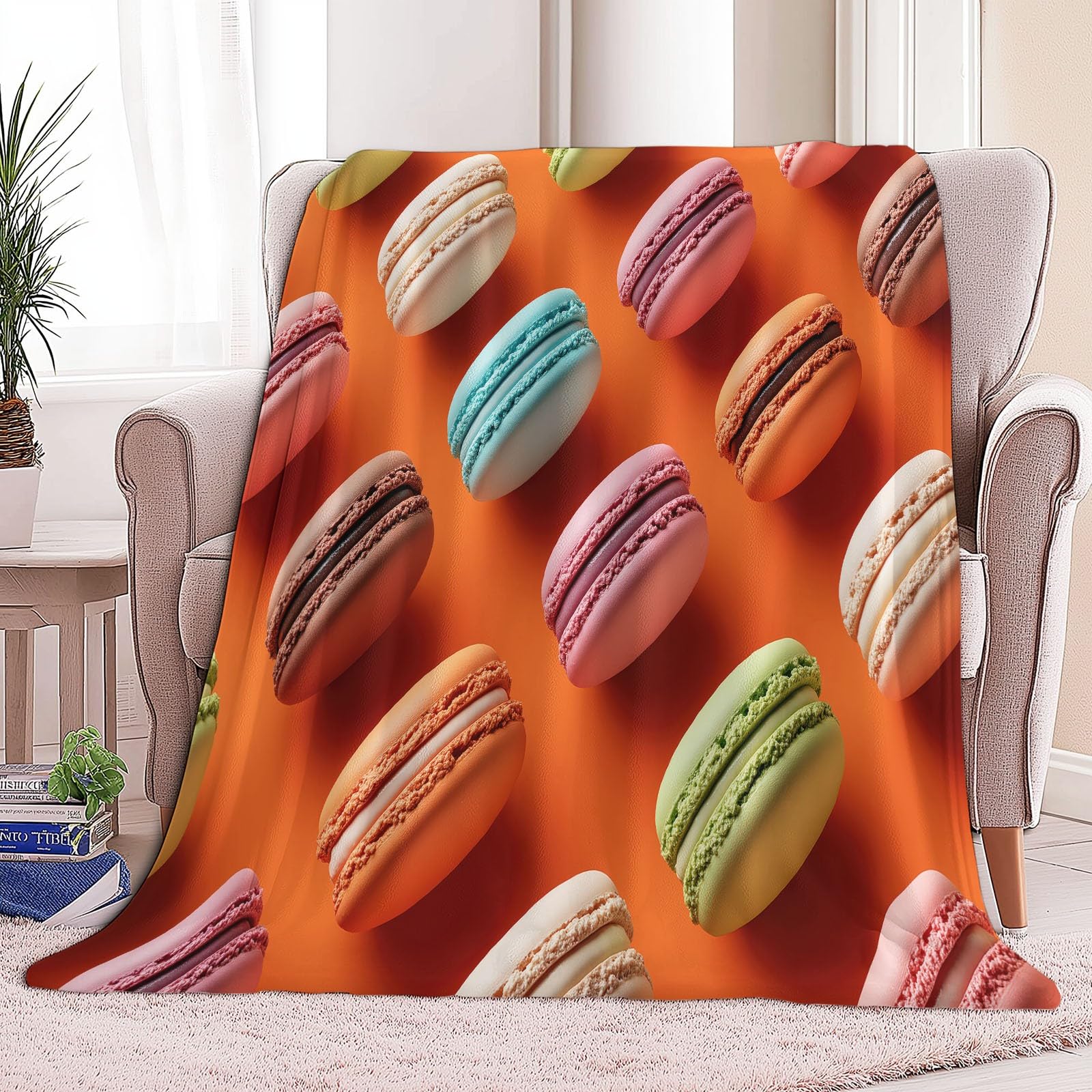 Generico Koce polarowe Fotografia Macaron Koc z polaru na sofę, kolor pomarańczowy flanelowy super miękki i ciepły koc na łóżko 150 x 200 cm narzuta na sofę pluszowy koc
