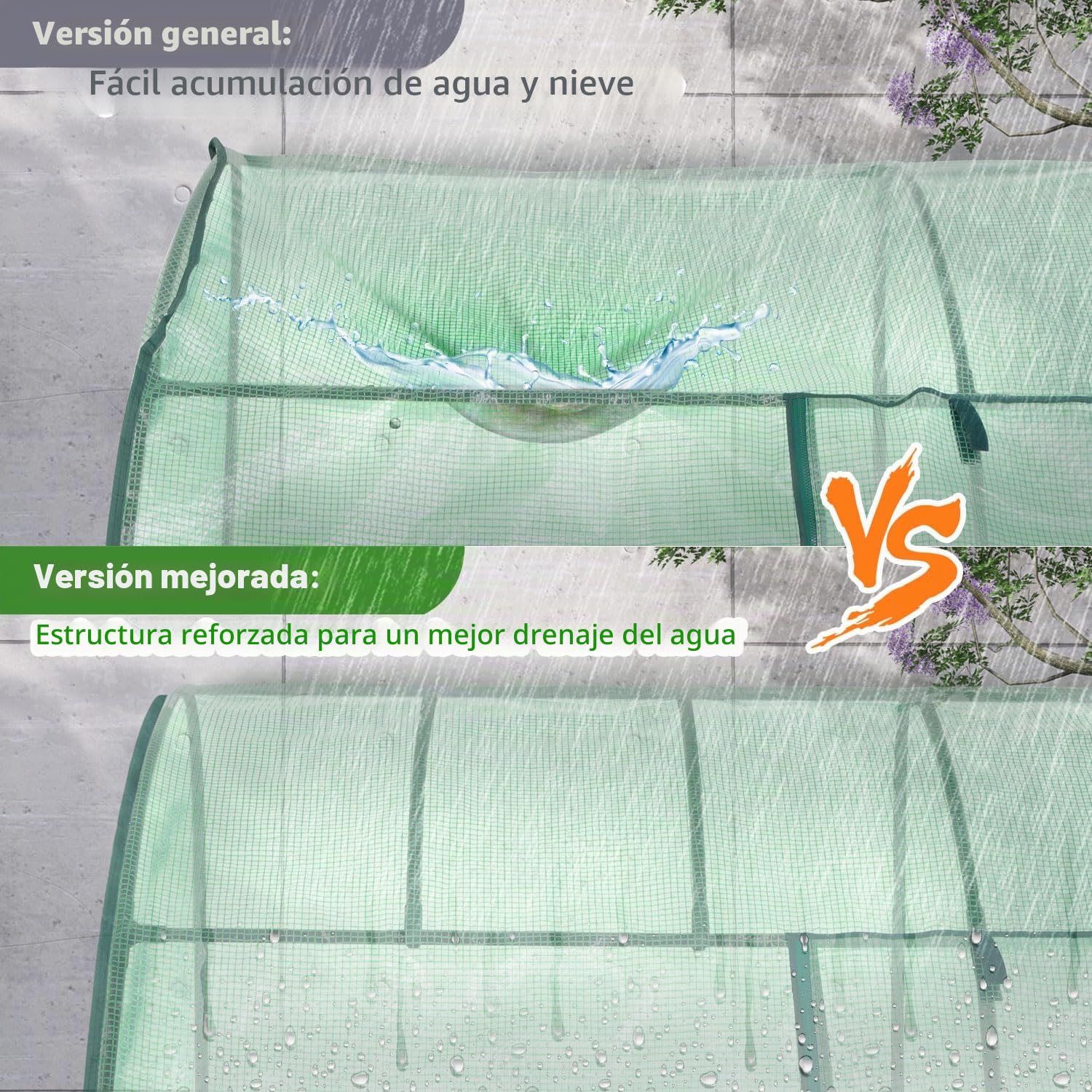 Ohuhu - Invernadero adjunto con toldo de invierno y estante de 3 niveles gratuito, invernadero de plástico con malla de rejilla resistente a los rayos UV para macetas 200x100x210 cm Verde