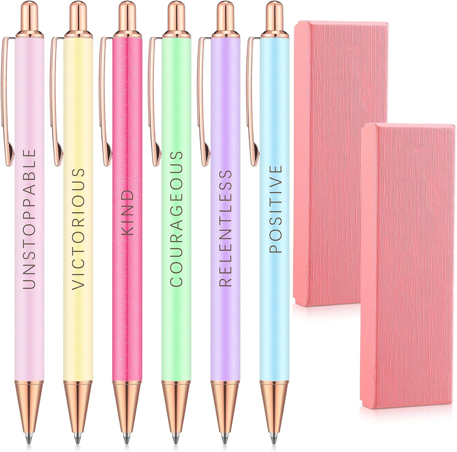 Outus 6 Pcs Christmas Fancy Pen Set, Inspirational Gifts for Women, Office Motivational Cute Pens Boss Lady Gifts Metal Pretty with 2 Gift Box Pastel Inspirational Retractable Ballpoint Office(Cute)