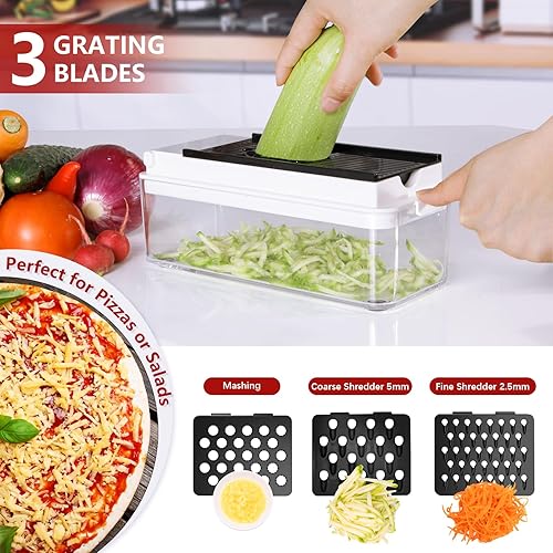 Miniatura 6 de Picador de verduras, picador de cebolla, rebanador de mandolina, picador de alimentos con recipiente, cortador de verduras para ensalada, papa,