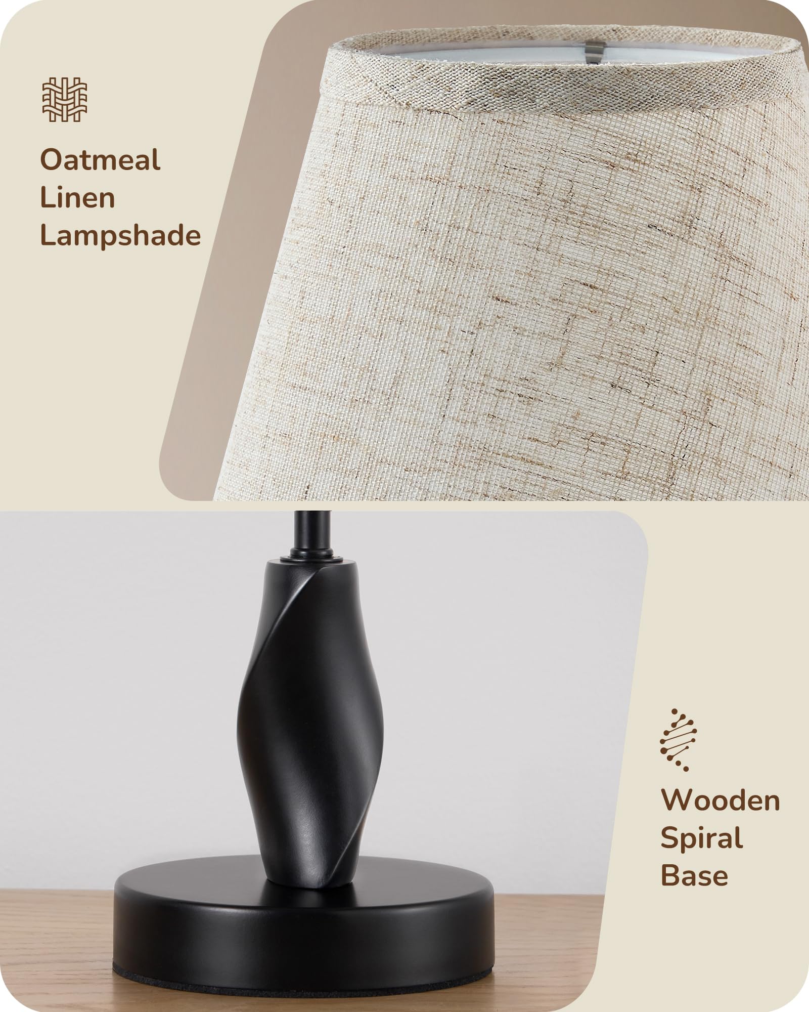 EDISHINE Bedroom Table Lamp, Modern Bedside Lamp with Oatmeal Fabric Linen Shade, Solid Wood Base - Image 2