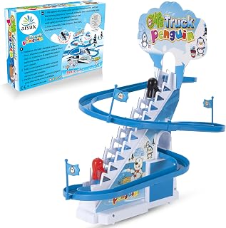 ARSUK Penguin Race Game Toy Playful Musical Roller Coaster Track Playset with Music & LED Flashing Lights On/Off Button for Toddlers and Kids Gift